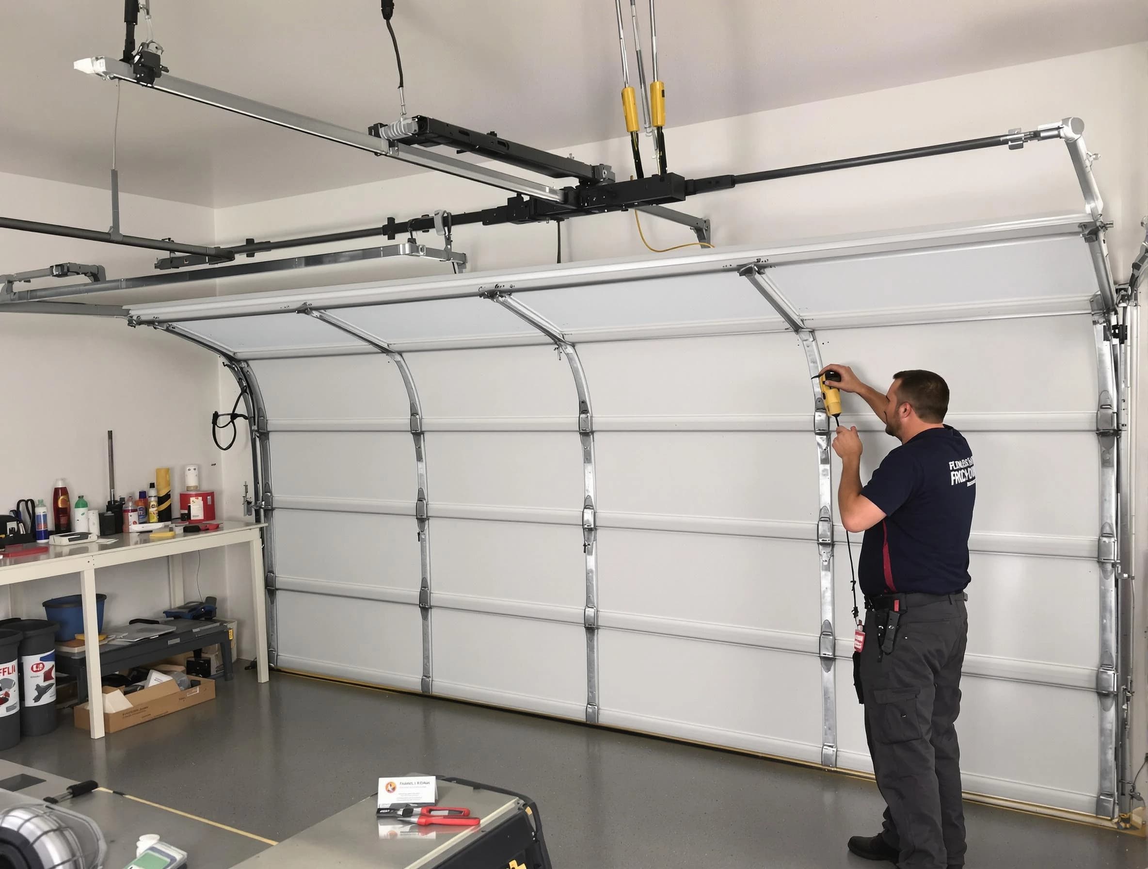Plain City Garage Door Repair certified technician performing overhead door system repair in Plain City