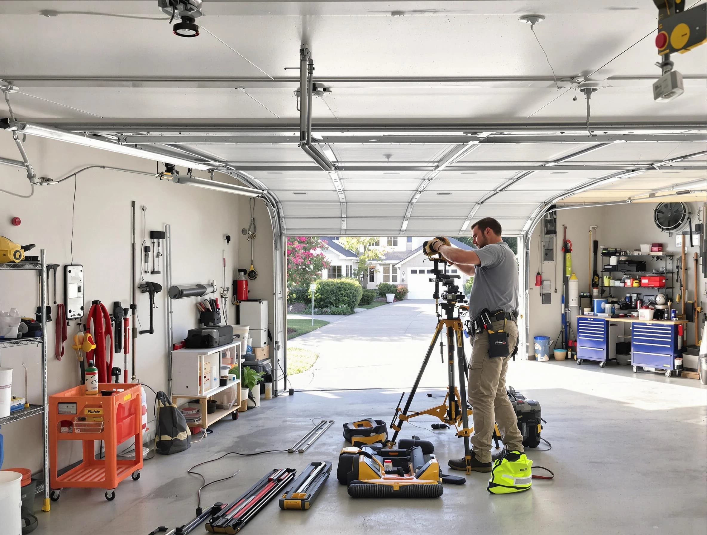 Plain City Garage Door Repair specialist performing laser-guided track alignment in Plain City
