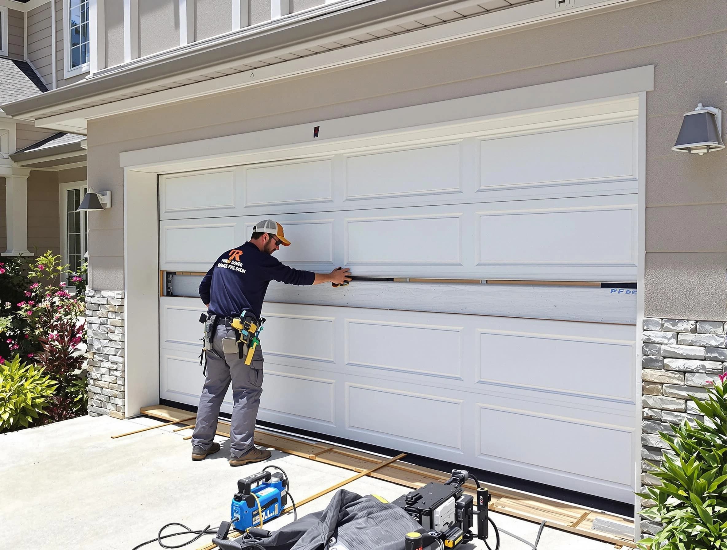Plain City Garage Door Repair team performing complete garage door replacement at Plain City residence