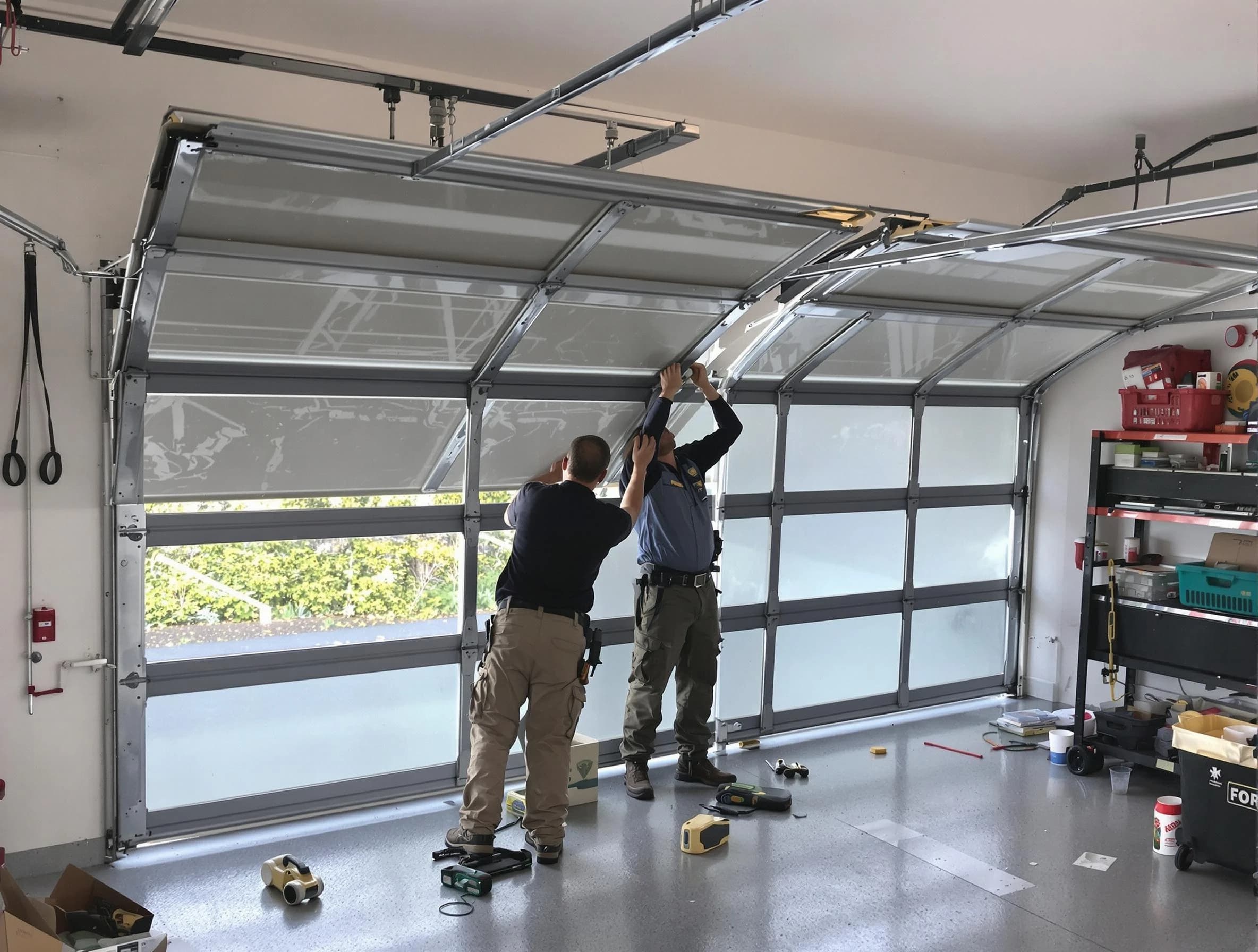 Plain City Garage Door Repair expert performing precise panel replacement on Plain City garage door