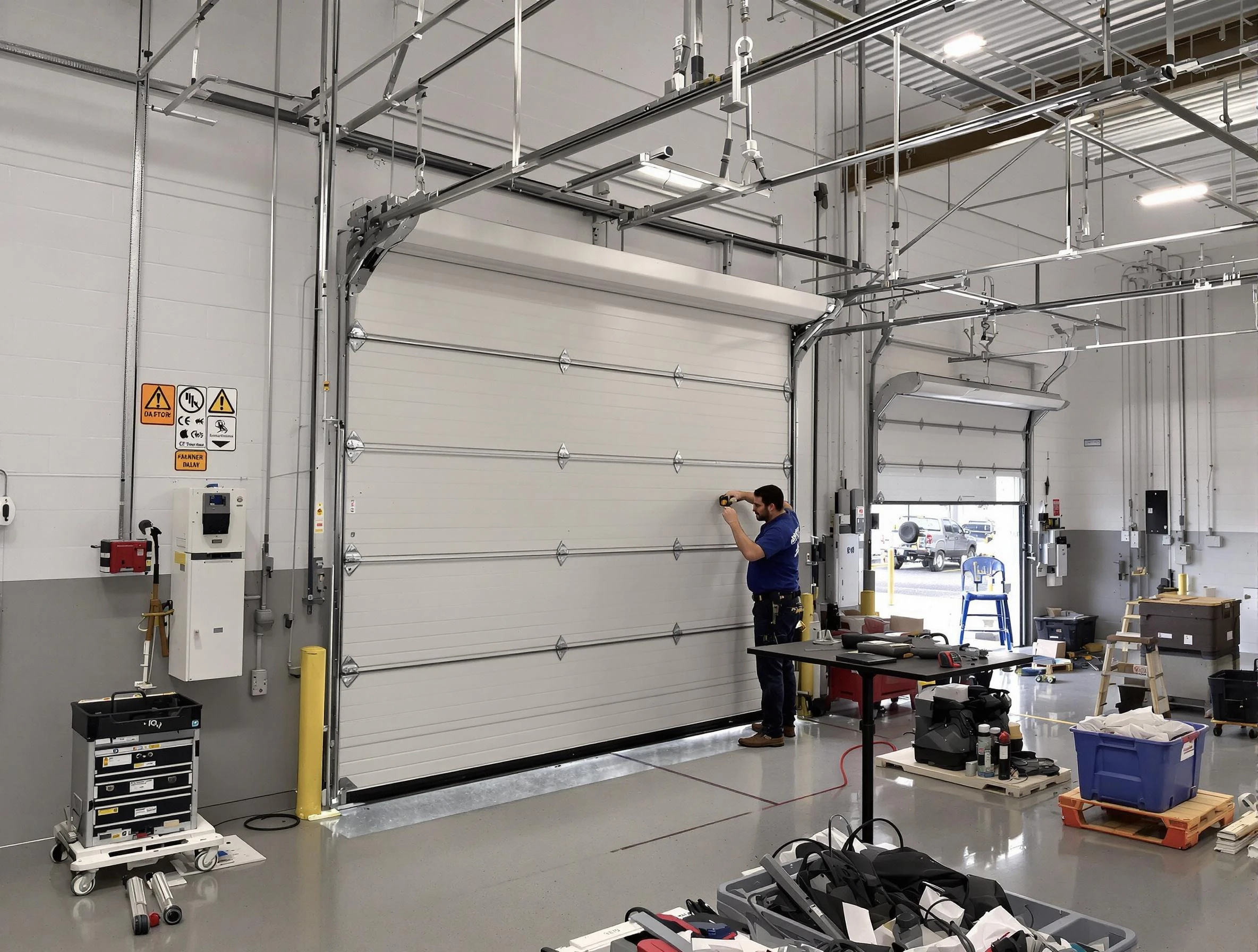 Commercial garage door repair being performed by Plain City Garage Door Repair expert in Plain City