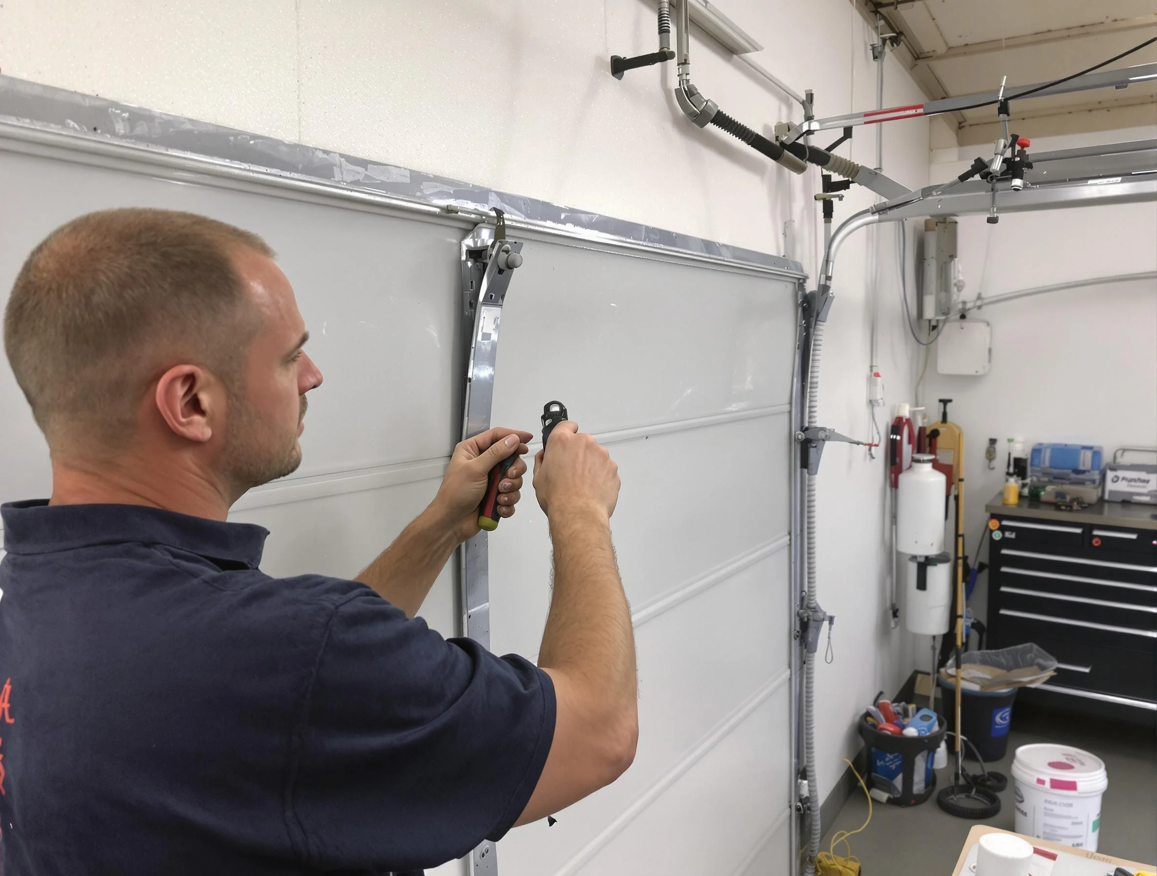 Before and after garage door dent repair by Plain City Garage Door Repair in Plain City