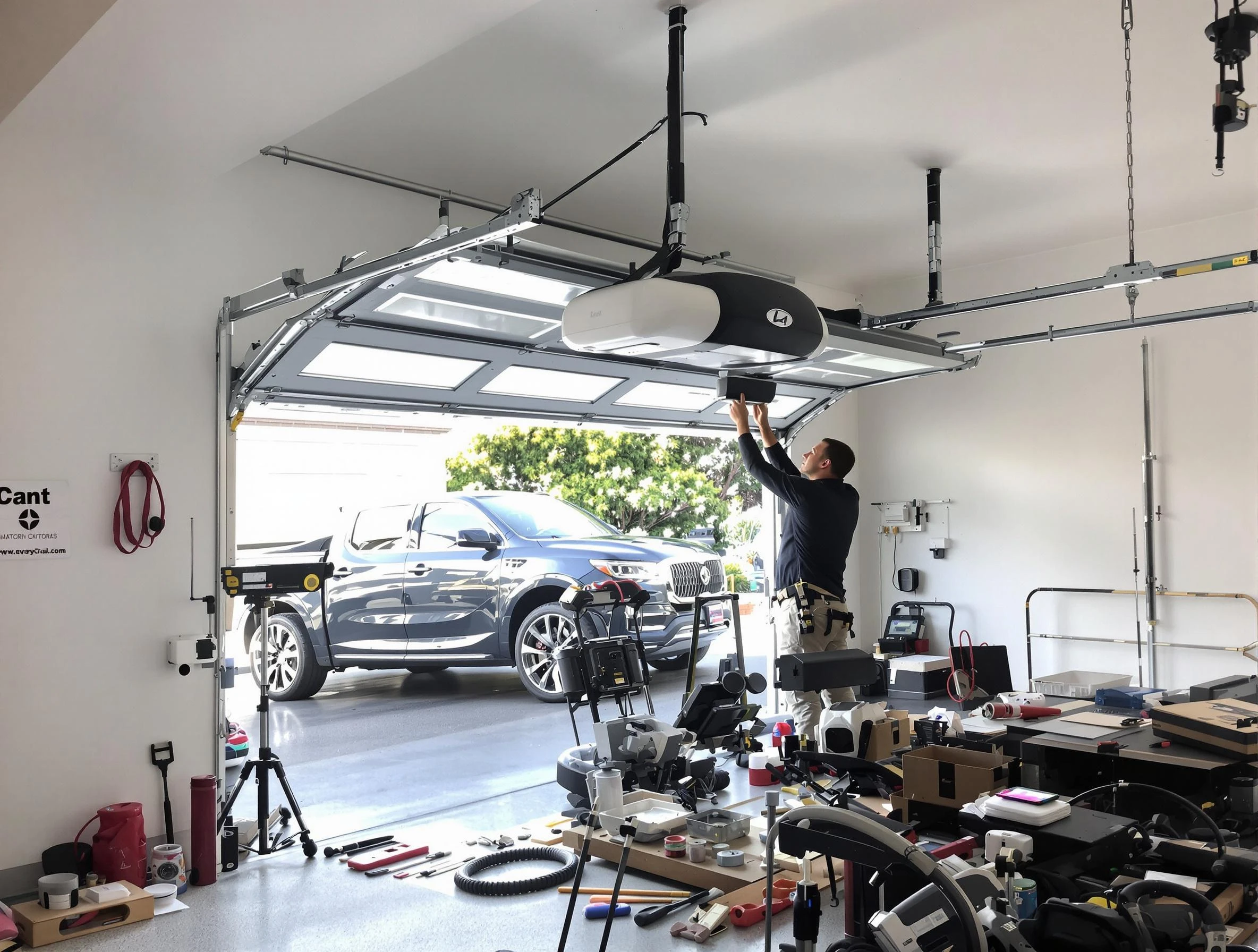 Plain City Garage Door Repair specialist installing smart garage door opener system in Plain City home